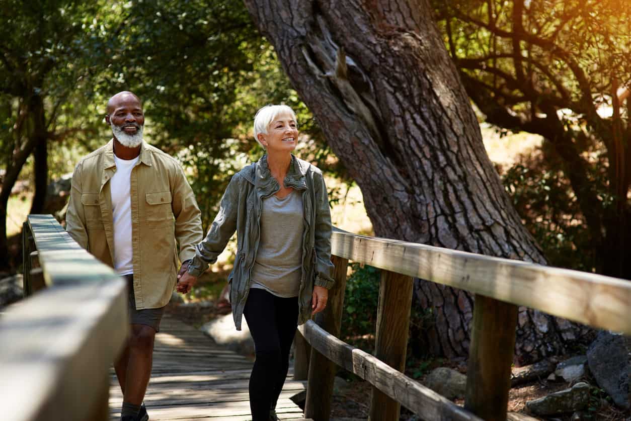 elderly couple walking